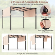 Costway - 10 x 10 ft Flat Top Pergola with Retractable Canopy for Garden Pool Porch and Backyard-Beige