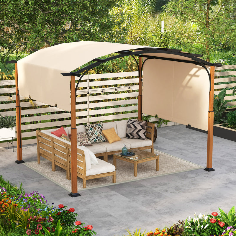 Costway - 10 x 12 FT Outdoor Retractable Pergola with Retractable Canopy for Patio-Beige