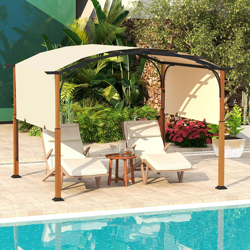 Costway - 10 x 12 FT Outdoor Retractable Pergola with Retractable Canopy for Patio-Beige