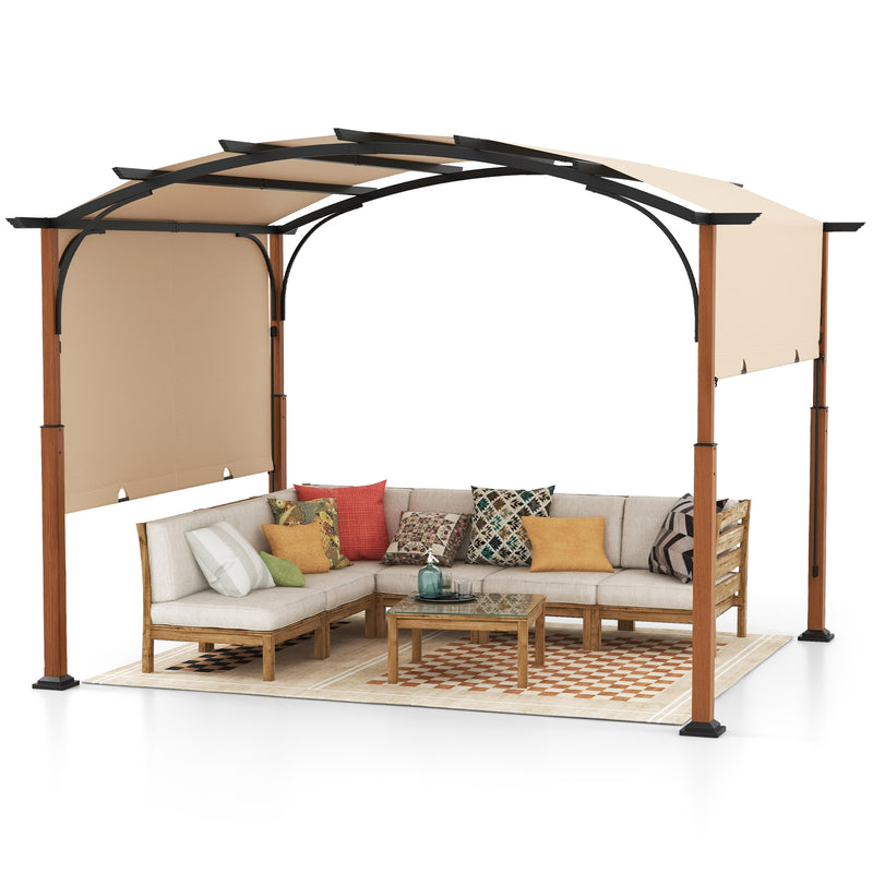 Costway - 10 x 12 FT Outdoor Retractable Pergola with Retractable Canopy for Patio-Beige