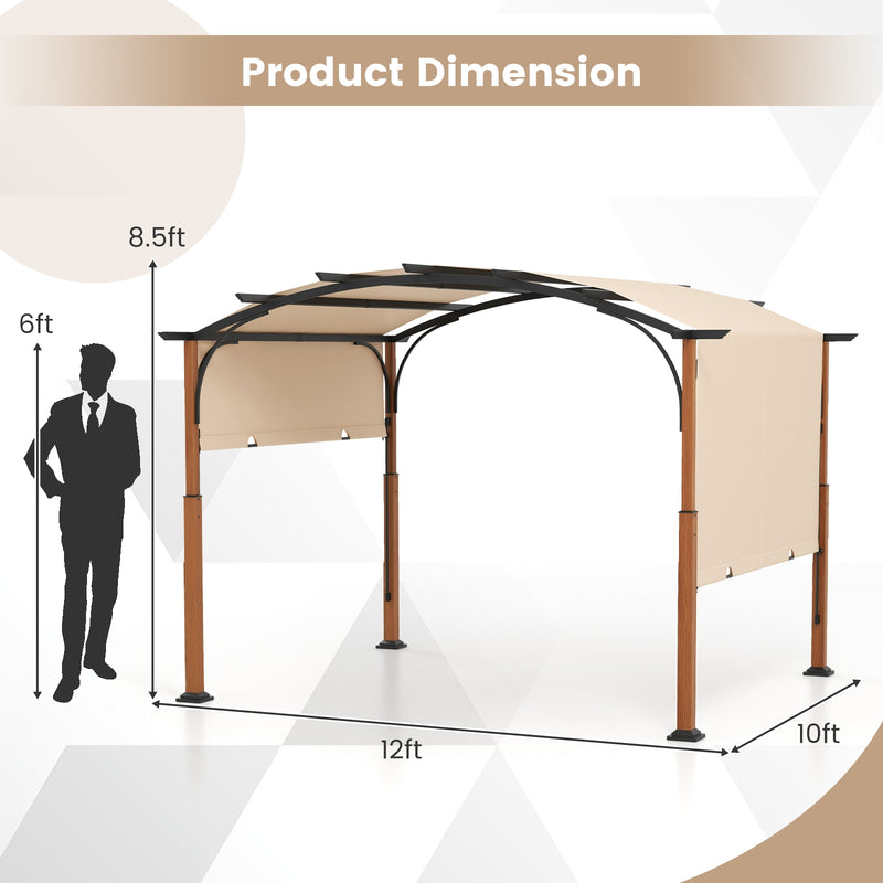 Costway - 10 x 12 FT Outdoor Retractable Pergola with Retractable Canopy for Patio-Beige