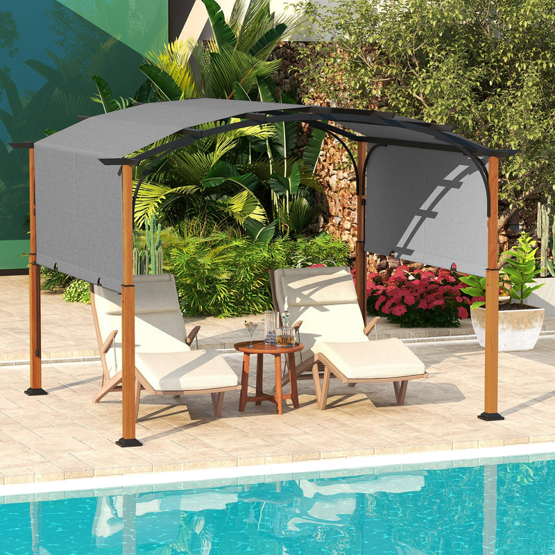Costway - 10 x 12 FT Outdoor Retractable Pergola with Retractable Canopy for Patio-Gray