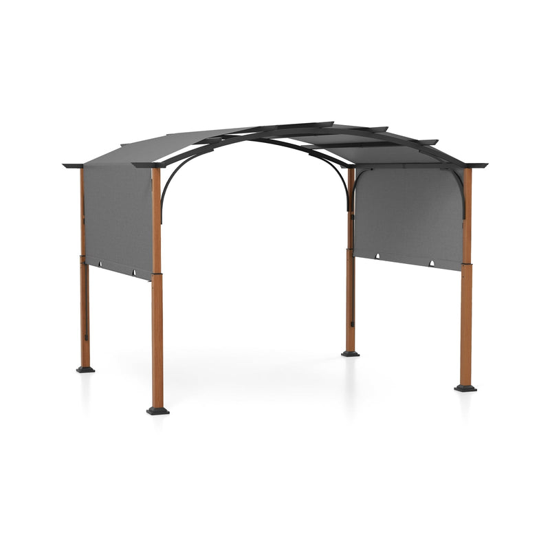 Costway - 10 x 12 FT Outdoor Retractable Pergola with Retractable Canopy for Patio-Gray