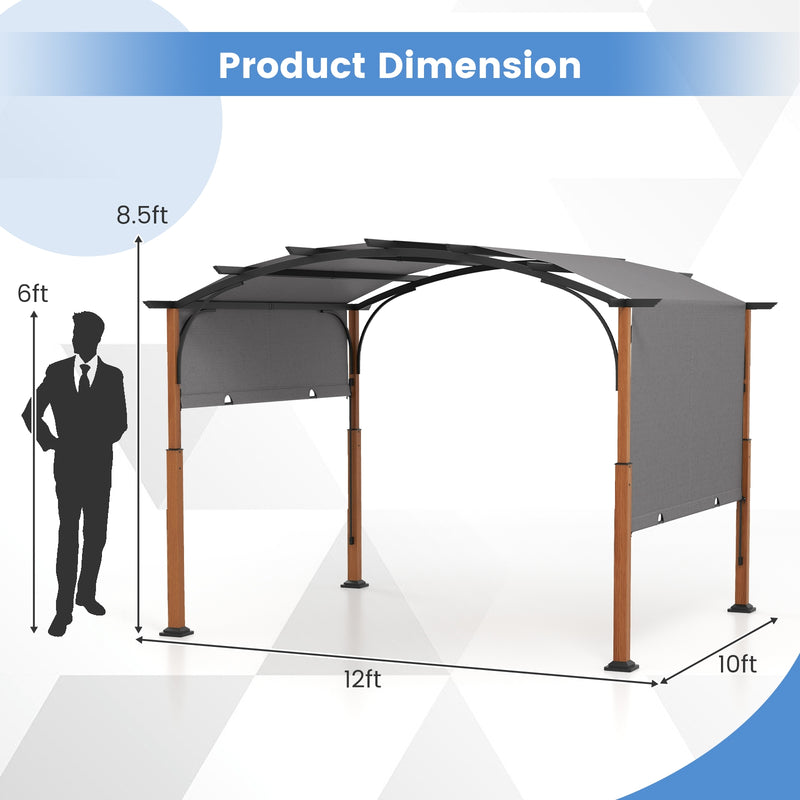 Costway - 10 x 12 FT Outdoor Retractable Pergola with Retractable Canopy for Patio-Gray