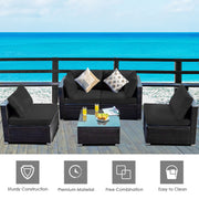 Costway - 5 Pieces Cushioned Patio Rattan Furniture Set with Glass Table-Black
