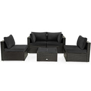 Costway - 5 Pieces Cushioned Patio Rattan Furniture Set with Glass Table-Black