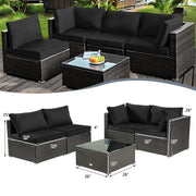 Costway - 5 Pieces Cushioned Patio Rattan Furniture Set with Glass Table-Black
