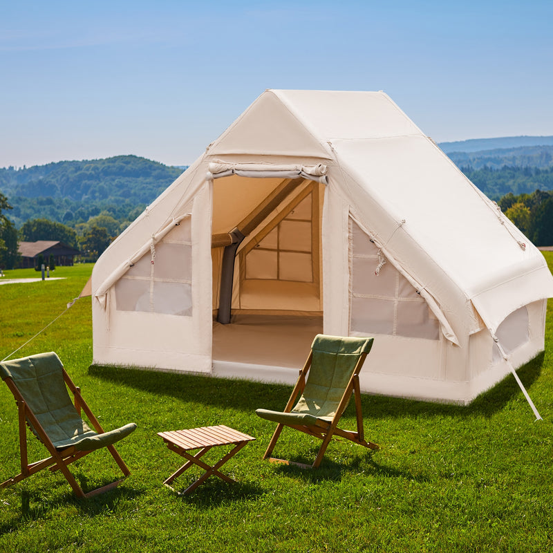 Costway - Inflatable Camping Tent 2/4/6 People Glamping Tent for Family Camping with Pump-Beige