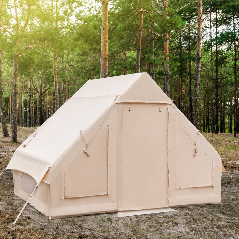 Costway - Inflatable Camping Tent 2/4/6 People Glamping Tent for Family Camping with Pump-Beige