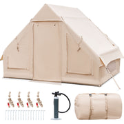 Costway - Inflatable Camping Tent 2/4/6 People Glamping Tent for Family Camping with Pump-Beige