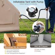 Costway - Inflatable Camping Tent 2/4/6 People Glamping Tent for Family Camping with Pump-Beige