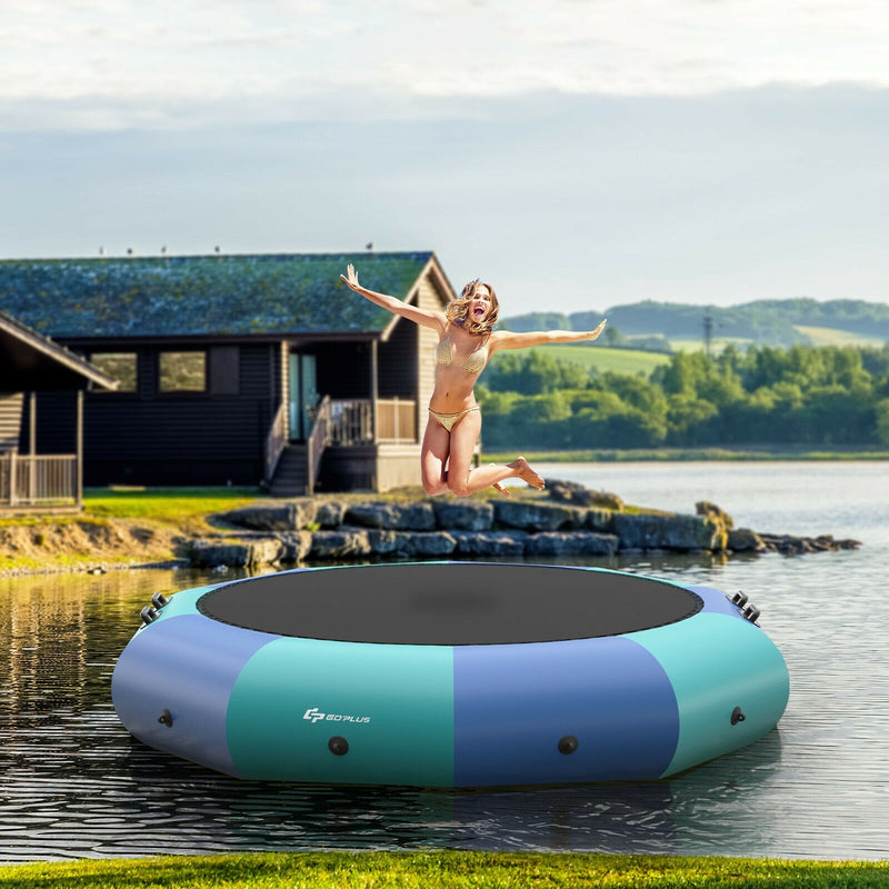 Costway - 10 Feet Inflatable Splash Padded Water Bouncer Trampoline-Blue