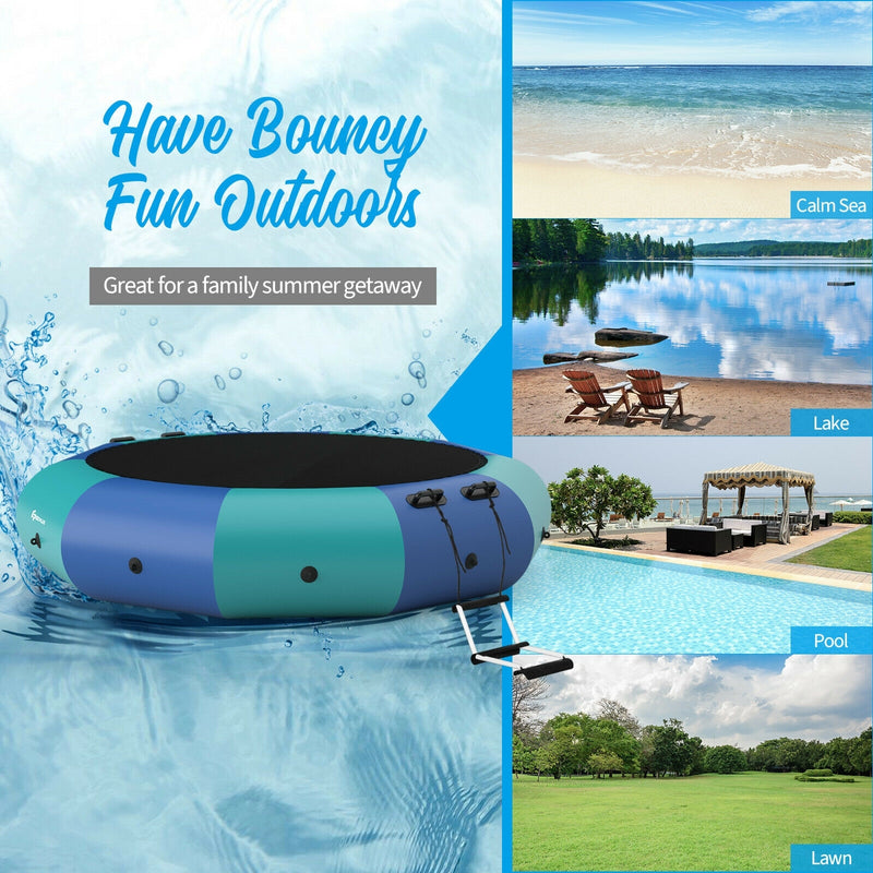Costway - 10 Feet Inflatable Splash Padded Water Bouncer Trampoline-Blue