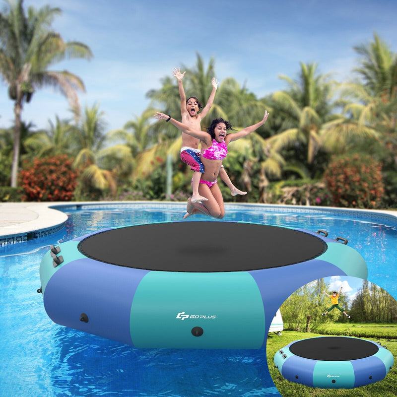 Costway - 10 Feet Inflatable Splash Padded Water Bouncer Trampoline-Blue