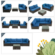 Costway - 5 Pieces Cushioned Patio Rattan Furniture Set with Glass Table-Navy