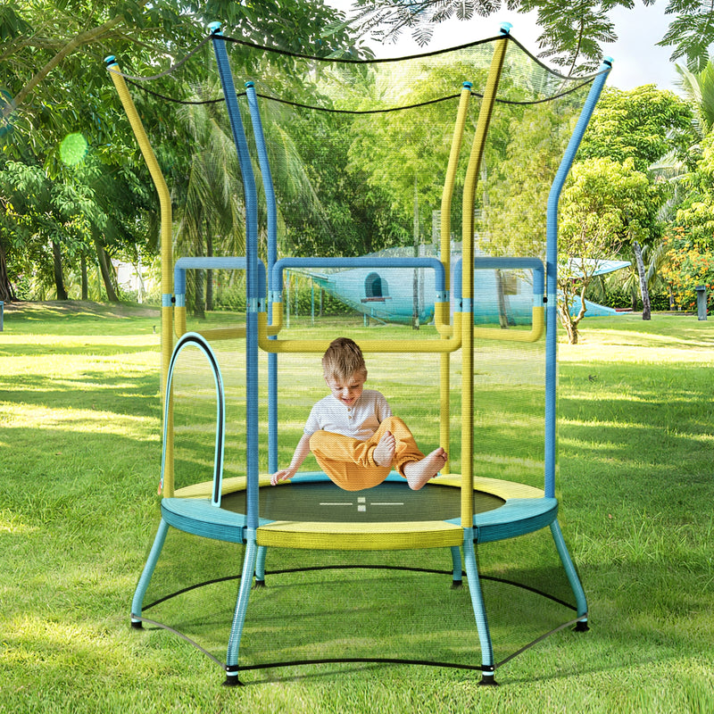 Costway - Mini Trampoline for Kids with Safety Enclosure Net and Foam Handles-Yellow