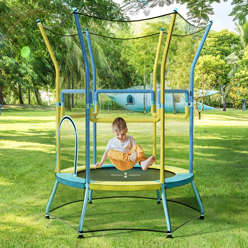 Costway - Mini Trampoline for Kids with Safety Enclosure Net and Foam Handles-Yellow