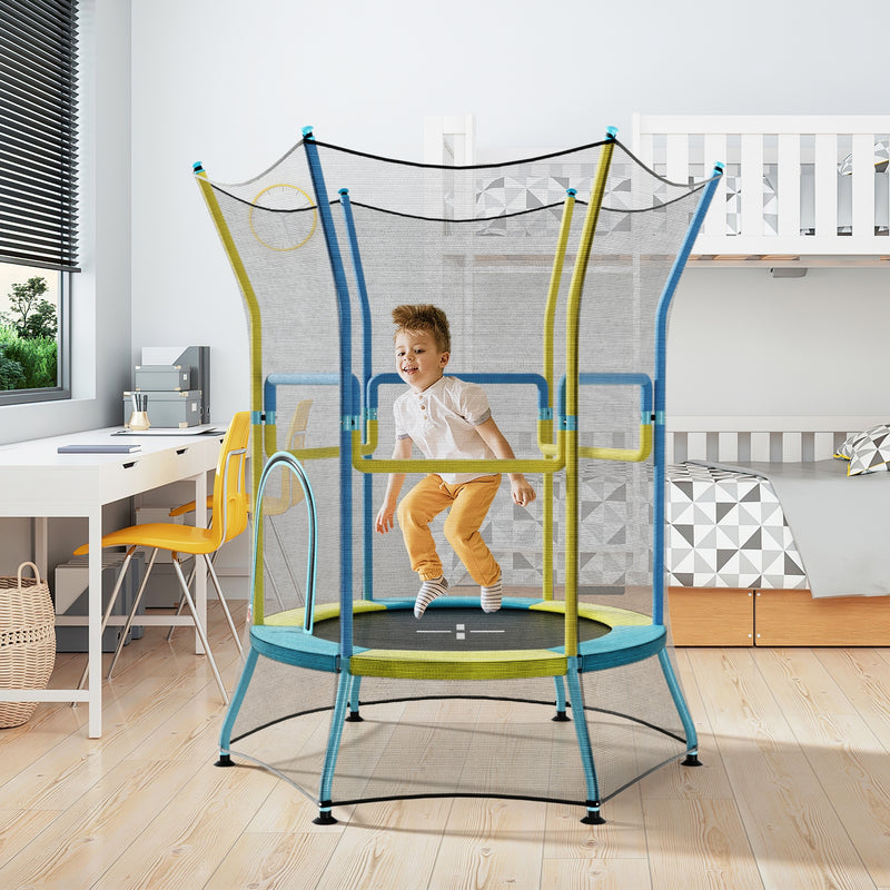 Costway - Mini Trampoline for Kids with Safety Enclosure Net and Foam Handles-Yellow