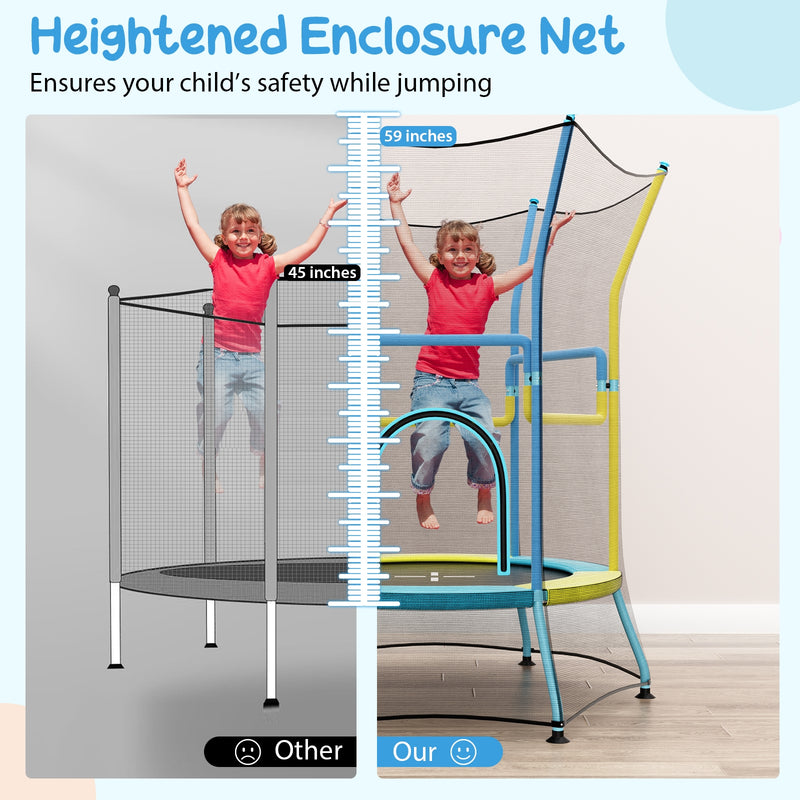 Costway - Mini Trampoline for Kids with Safety Enclosure Net and Foam Handles-Yellow