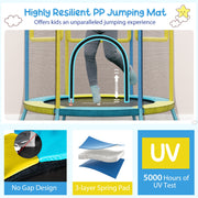 Costway - Mini Trampoline for Kids with Safety Enclosure Net and Foam Handles-Yellow