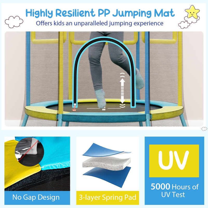Costway - Mini Trampoline for Kids with Safety Enclosure Net and Foam Handles-Yellow