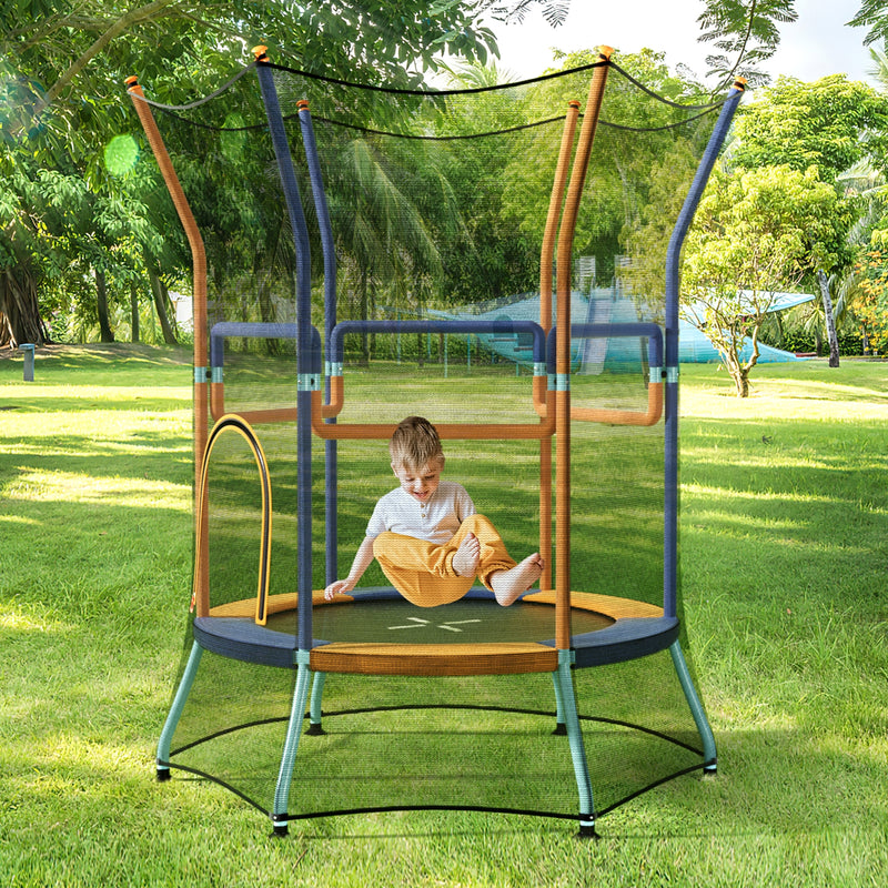 Costway - Mini Trampoline for Kids with Safety Enclosure Net and Foam Handles-Orange