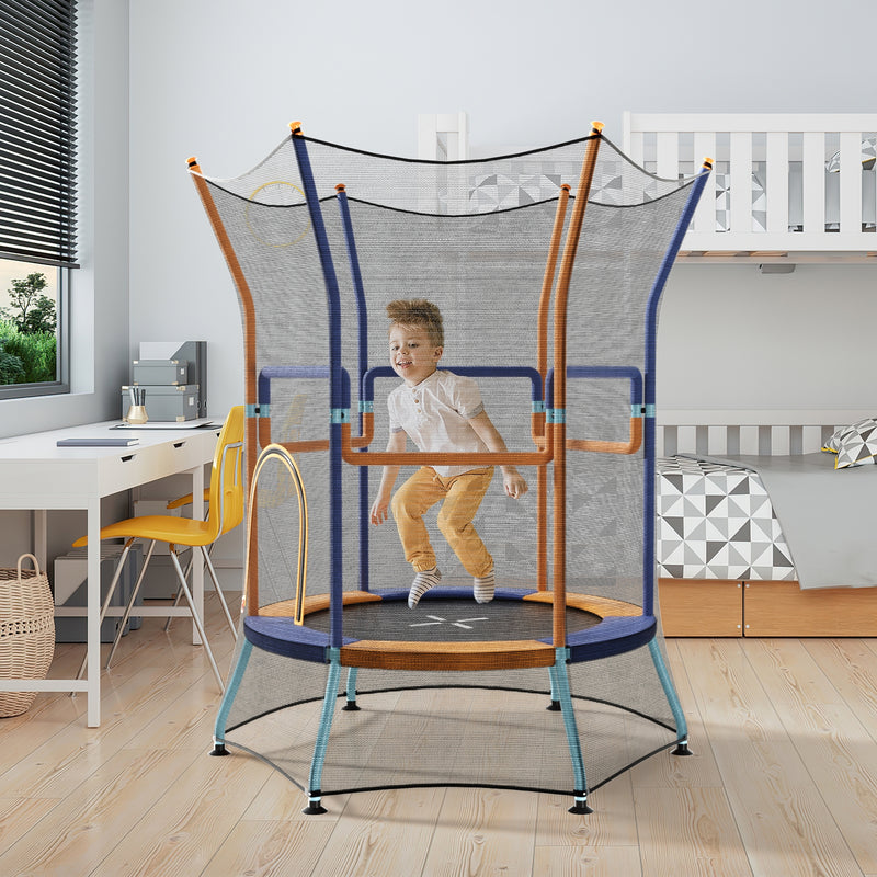 Costway - Mini Trampoline for Kids with Safety Enclosure Net and Foam Handles-Orange