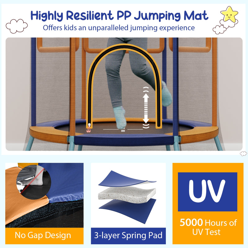 Costway - Mini Trampoline for Kids with Safety Enclosure Net and Foam Handles-Orange