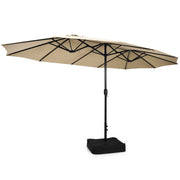 Costway - 10 Piece Outdoor Dining Set with 15 Feet Double-Sided Twin Patio Umbrella-Beige