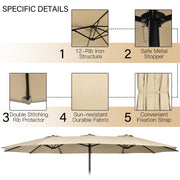 Costway - 10 Piece Outdoor Dining Set with 15 Feet Double-Sided Twin Patio Umbrella-Beige