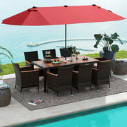 Costway - 10 Piece Outdoor Dining Set with 15 Feet Double-Sided Twin Patio Umbrella-Red