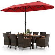 Costway - 10 Piece Outdoor Dining Set with 15 Feet Double-Sided Twin Patio Umbrella-Red