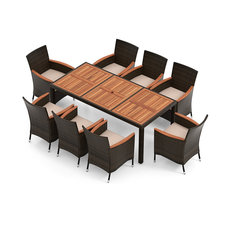 Costway - 10 Piece Outdoor Dining Set with 15 Feet Double-Sided Twin Patio Umbrella-Red