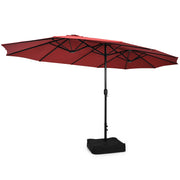 Costway - 10 Piece Outdoor Dining Set with 15 Feet Double-Sided Twin Patio Umbrella-Red