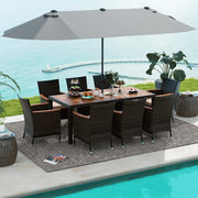 Costway - 10 Piece Outdoor Dining Set with 15 Feet Double-Sided Twin Patio Umbrella-Gray