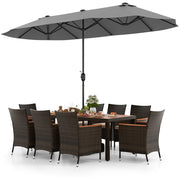 Costway - 10 Piece Outdoor Dining Set with 15 Feet Double-Sided Twin Patio Umbrella-Gray