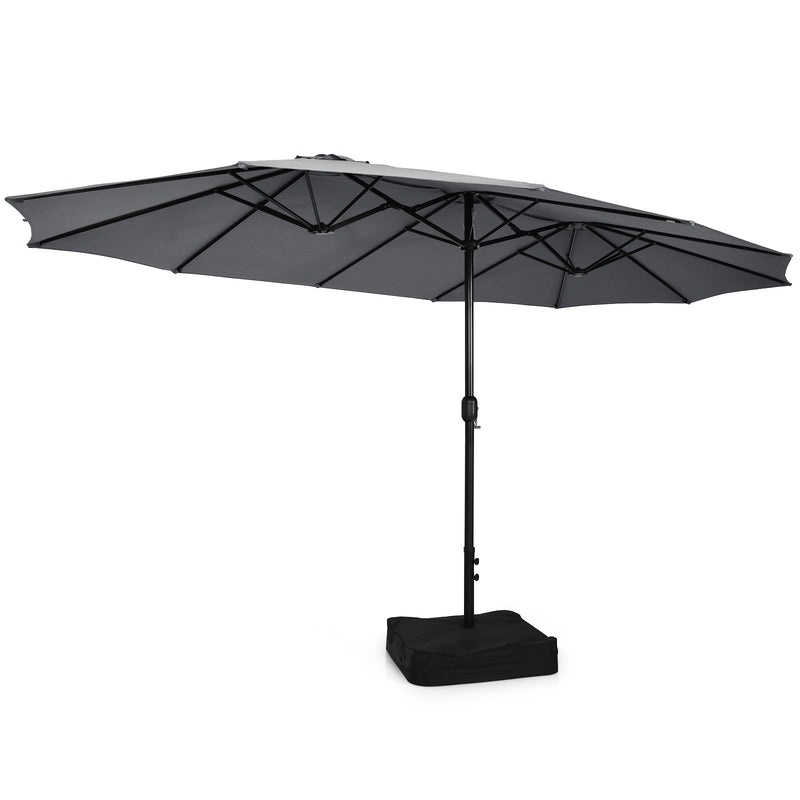 Costway - 10 Piece Outdoor Dining Set with 15 Feet Double-Sided Twin Patio Umbrella-Gray