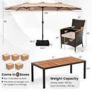 Costway - 10 Piece Outdoor Dining Set with 15 Feet Double-Sided Twin Patio Umbrella-Brown