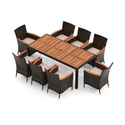 Costway - 10 Piece Outdoor Dining Set with 15 Feet Double-Sided Twin Patio Umbrella-Brown
