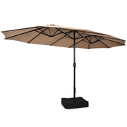 Costway - 10 Piece Outdoor Dining Set with 15 Feet Double-Sided Twin Patio Umbrella-Brown