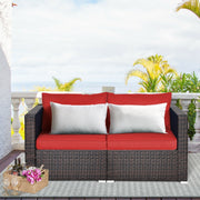 Costway - 2 Pieces Patio Rattan Sectional Conversation Sofa Set-Red