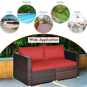 Costway - 2 Pieces Patio Rattan Sectional Conversation Sofa Set-Red