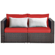 Costway - 2 Pieces Patio Rattan Sectional Conversation Sofa Set-Red