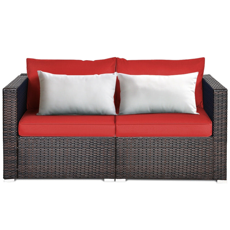 Costway - 2 Pieces Patio Rattan Sectional Conversation Sofa Set-Red