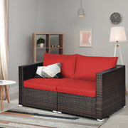 Costway - 2 Pieces Patio Rattan Sectional Conversation Sofa Set-Red