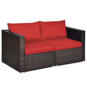 Costway - 2 Pieces Patio Rattan Sectional Conversation Sofa Set-Red