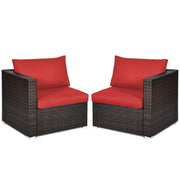 Costway - 2 Pieces Patio Rattan Sectional Conversation Sofa Set-Red