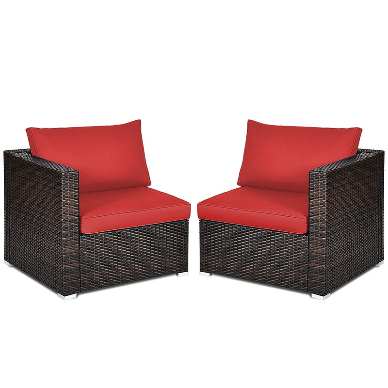 Costway - 2 Pieces Patio Rattan Sectional Conversation Sofa Set-Red