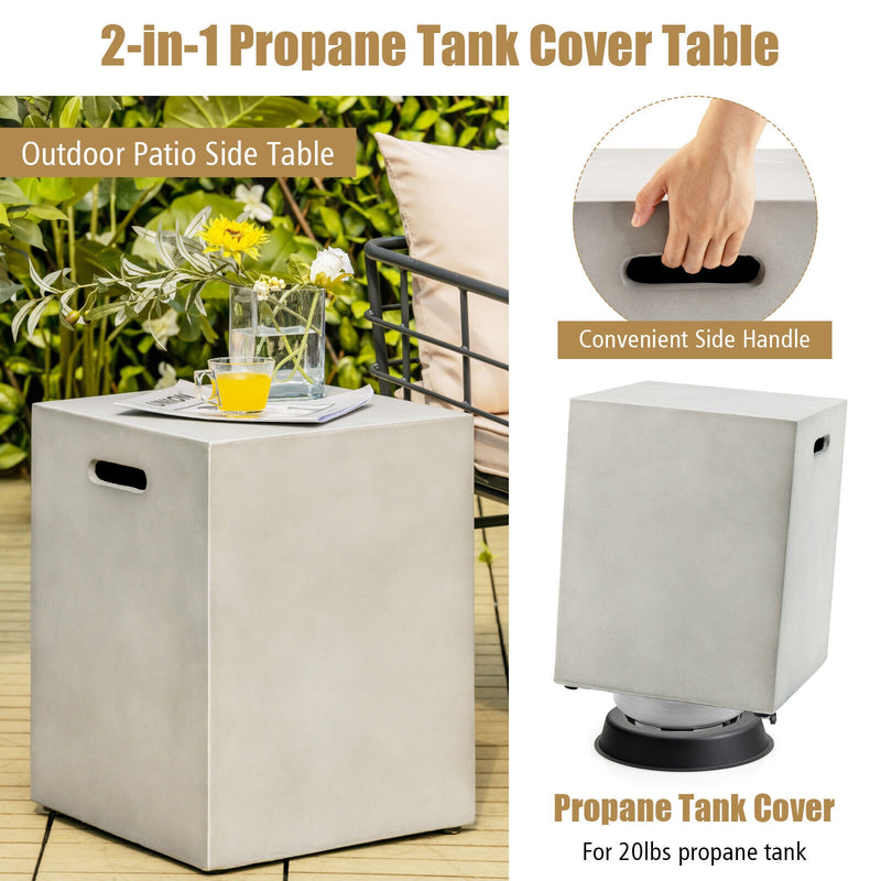 Costway - Propane Tank Cover Hideaway Table for Standard 20 Pounds Propane Tank-Gray