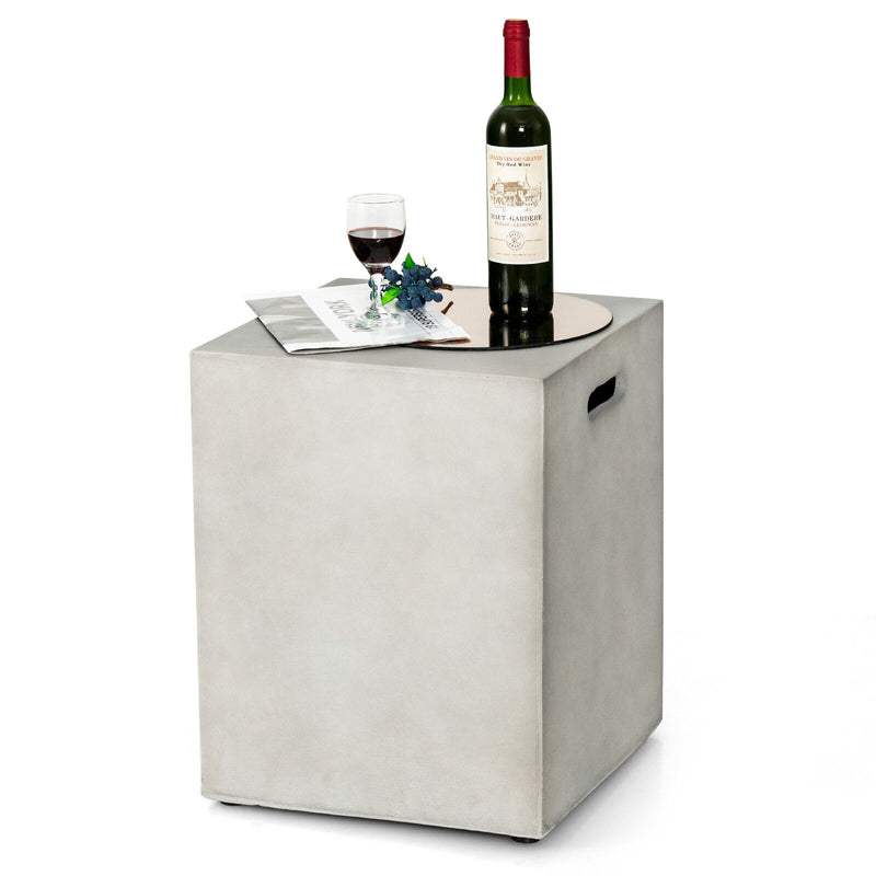 Costway - Propane Tank Cover Hideaway Table for Standard 20 Pounds Propane Tank-Gray